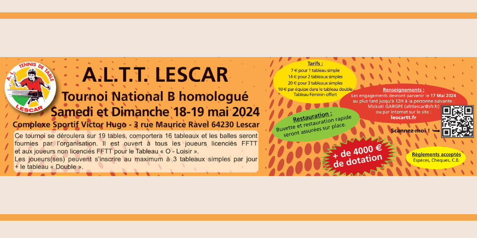 Tournoi National B - 18 & 19 mai 2024 - Lescar (64)