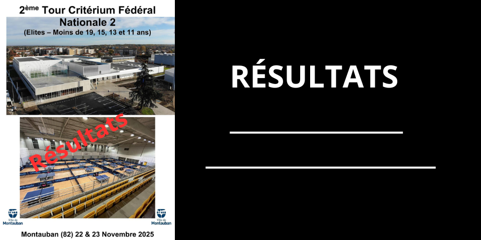 Résultats 2ème Tour N2Z3 - 22 & 23 novembre 2025 - Montauban (82)