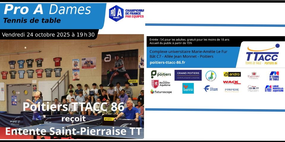 PRO A - Poitiers TTACC 86 reçoit Entente St Pierraise - 24 octobre 2025
