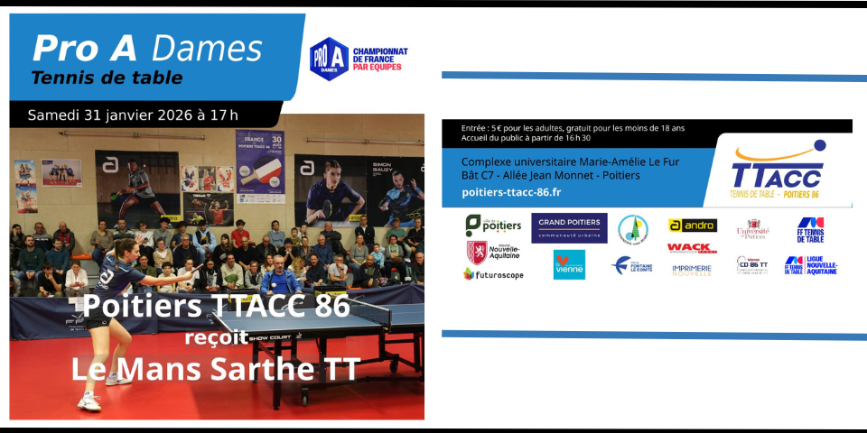 PRO A - Poitiers TTACC 86 reçoit Le Mans Sarthe TT - 31 janvier 2026
