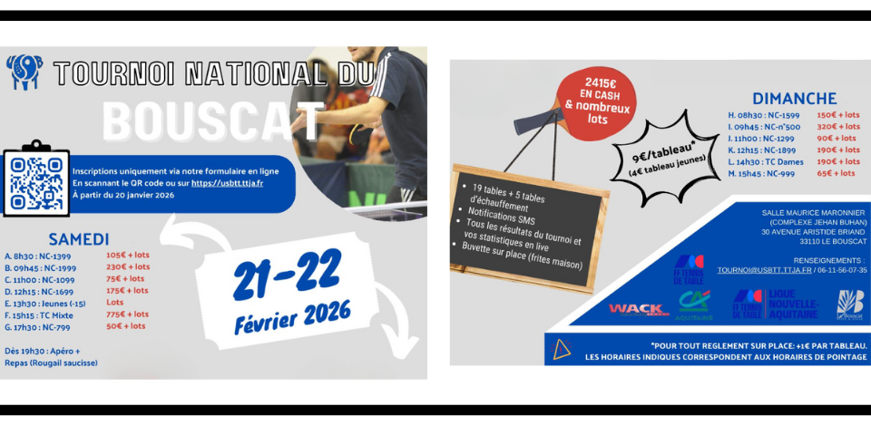Tournoi National B - 21 et 22 février 2026 - Bouscat (33)