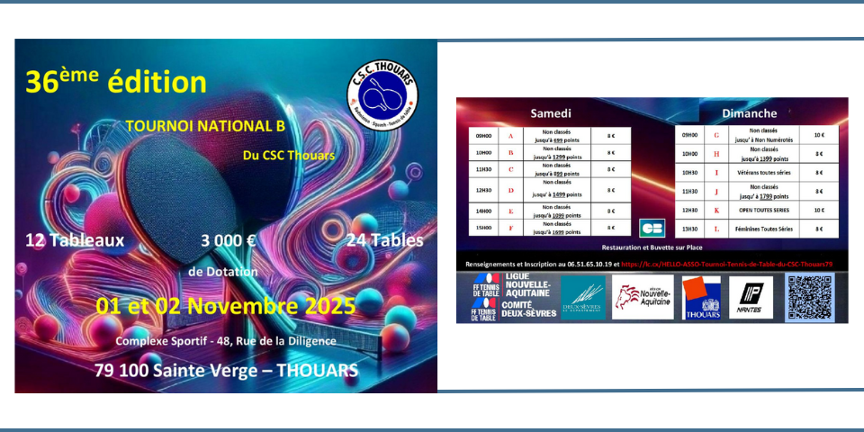 Tournoi National B - 1 et 2 novembre 2025 - Thouars (79)