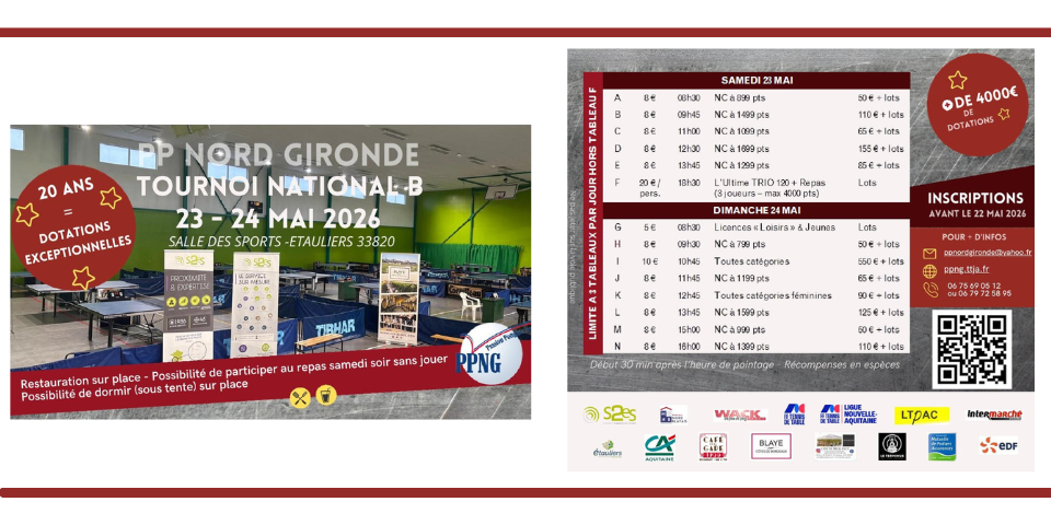 Tournoi National B - 23 & 24 mai 2026 - Etauliers (33)