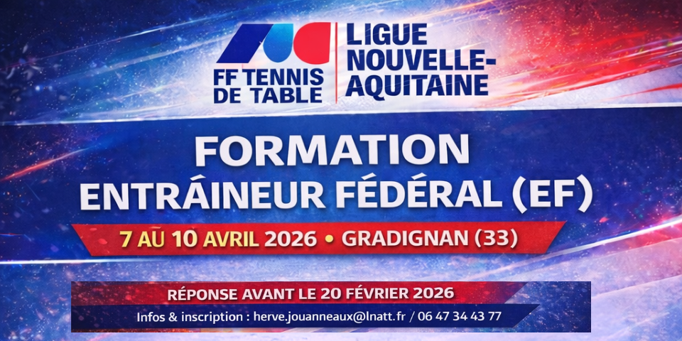 Formation Entraîneur Fédéral - 7 au 10 avril 2026 - Gradignan (33)