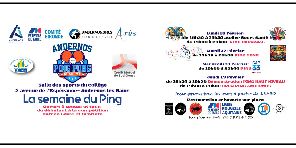 Semaine du Ping - 16 au 19 février 2026 - Andernos Les Bains (33)