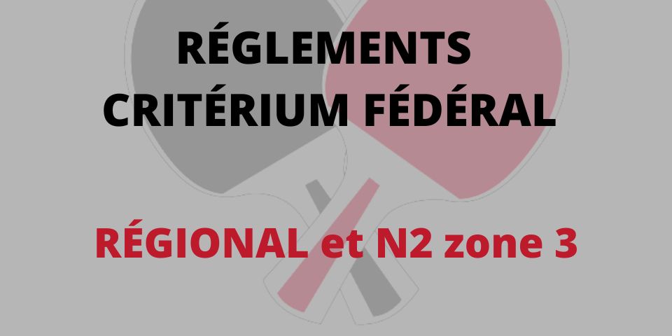 Règlements Critérium Fédéral - Régional et N2 zone 3 - 2022/2023
