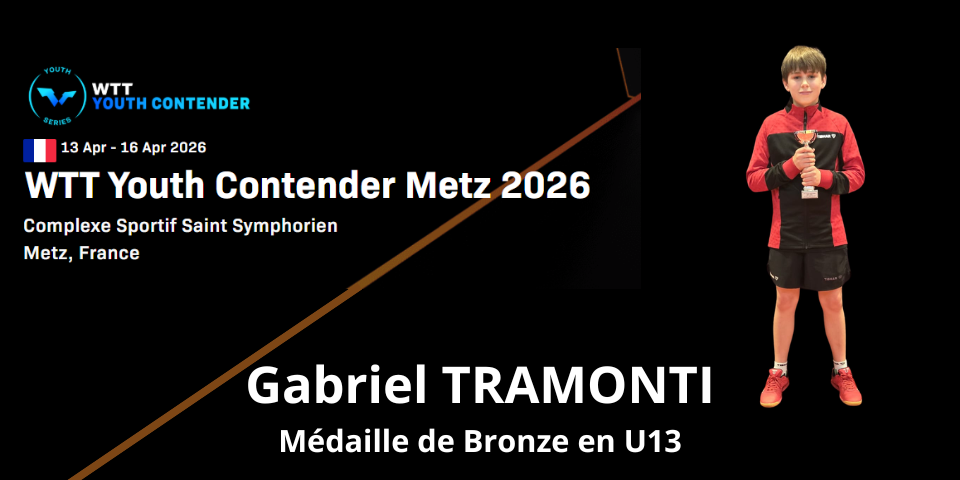 Gabriel TRAMONTI en bronze au WTT Youth Contender de Metz !