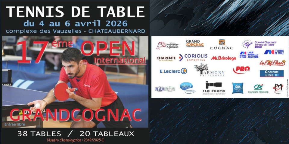 17ème Open International Grand Cognac - 4 au 6 avril 2026 - Châteaubernard (16)