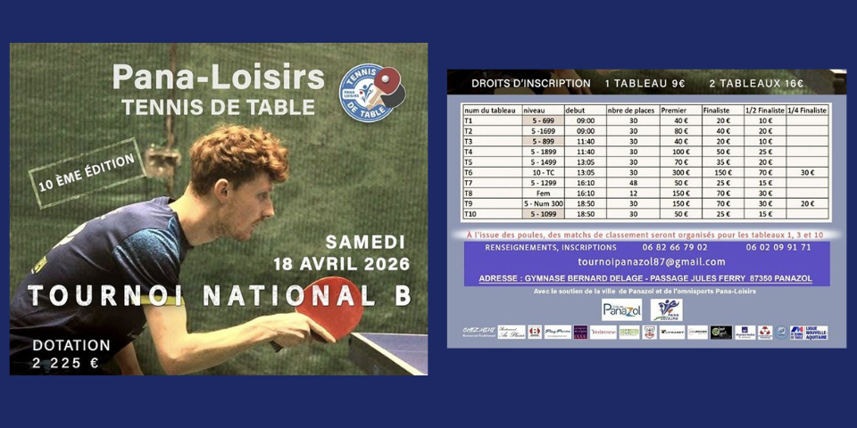 10ème Tournoi National B - 18 avril 2026 - Panazol (87)