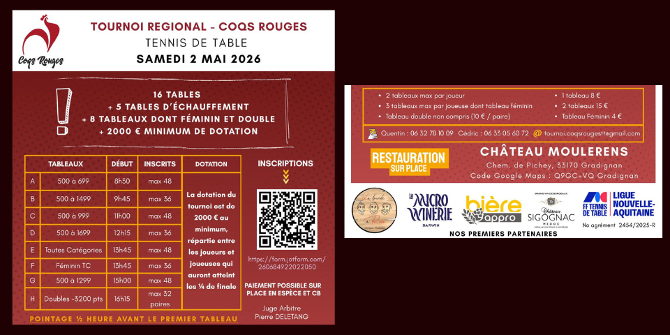 Tournoi Régional - 2 mai 2026 - Coqs Rouges (33)