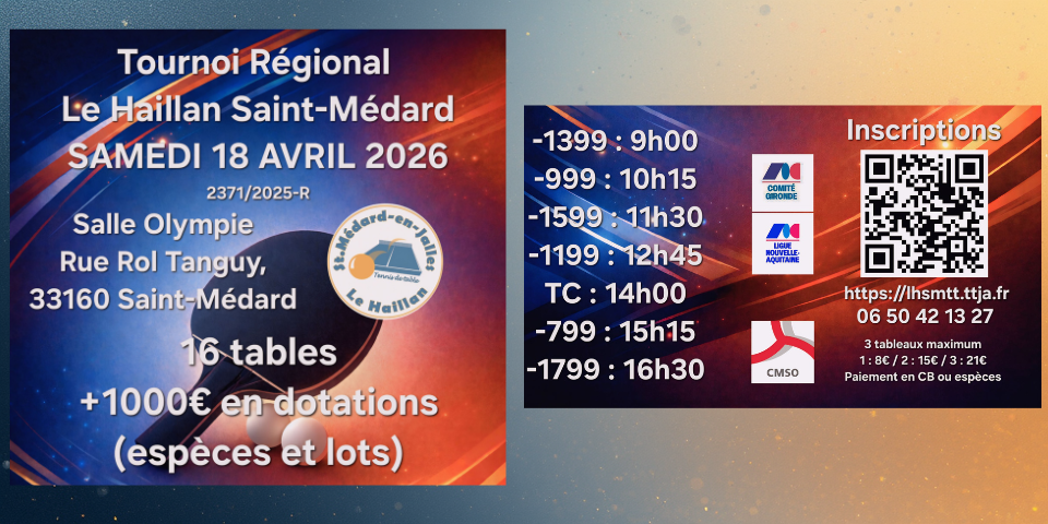 Tournoi régional - 18 avril 2026 - Le Haillan St Médard (33)
